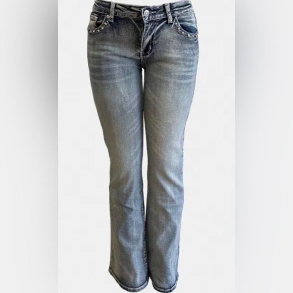 NEW Platinum Plush Let’s Ride Motorcycle Rhinestone Jeans - Picture 2 of 3